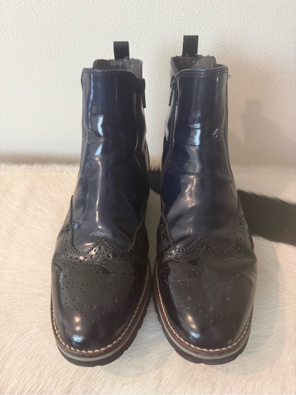 Women’s Navy Brogue Leather Chelsea Boots